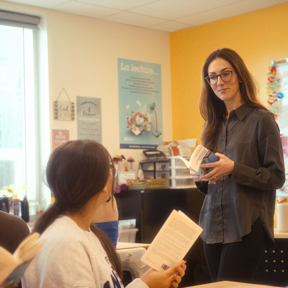 enseignante avec un livre à la main